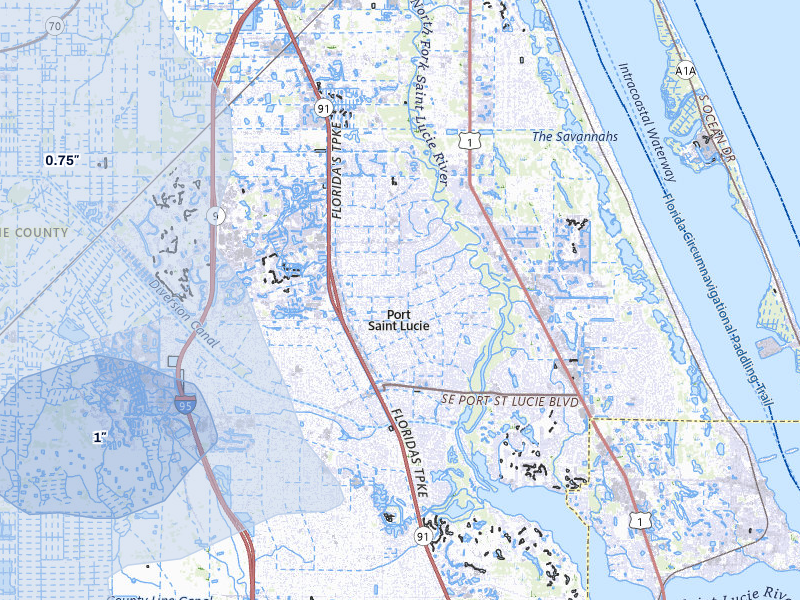 NEXRAD radar-signature map of the hail storm over Port Saint Lucie, FL on Jul 10, 2026