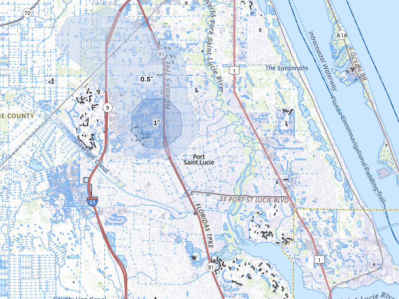NEXRAD radar-signature map of the hail over Port Saint Lucie, FL