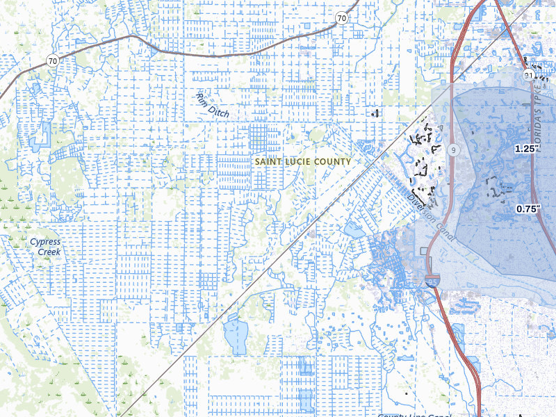 NEXRAD radar-signature map of the hail storm over Port Saint Lucie, FL on Aug 12, 2026