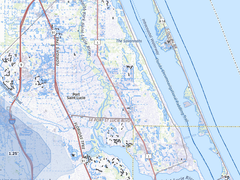 NEXRAD radar-signature map of the hail storm over Port Saint Lucie, FL on Aug 19, 2026