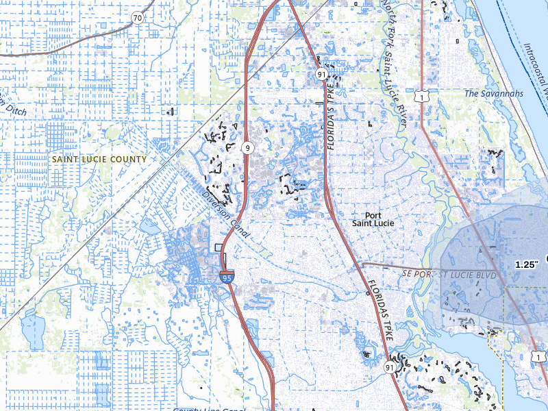 NEXRAD radar-signature map of the hail storm over Port Saint Lucie, FL on Aug 23, 2026