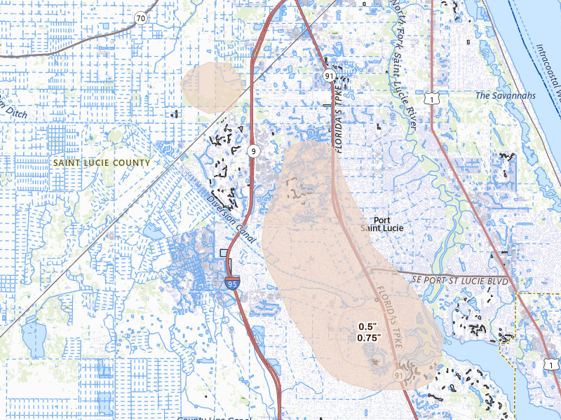 Radar-estimated hail-size map of the storm over Port Saint Lucie, FL