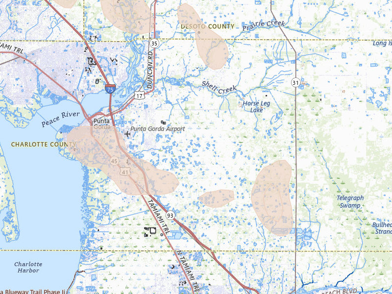 Radar-estimated hail-size map of the storm over Punta Gorda, FL on Mar 5, 2026