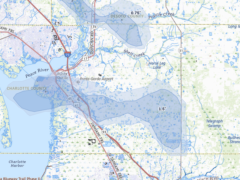 NEXRAD radar-signature map of the hail storm over Punta Gorda, FL on Mar 5, 2026