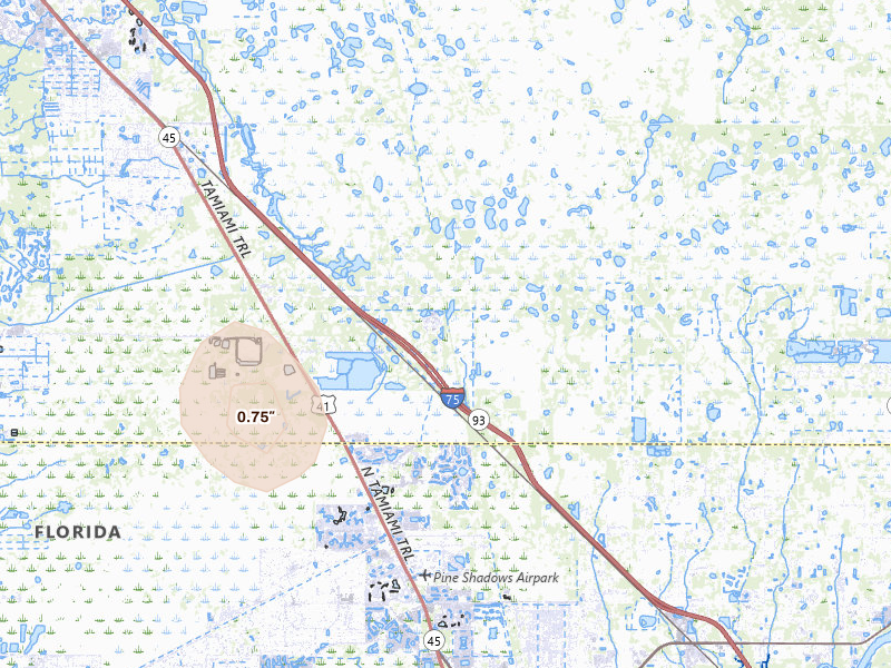 Radar-estimated hail-size map of the storm over Punta Gorda, FL on Mar 7, 2026