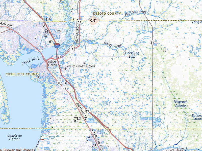 Radar-estimated hail-size map of the storm over Punta Gorda, FL on Mar 28, 2026