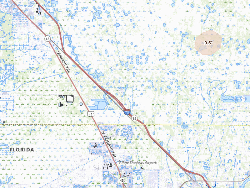 Radar-estimated hail-size map of the storm over Punta Gorda, FL on May 20, 2026