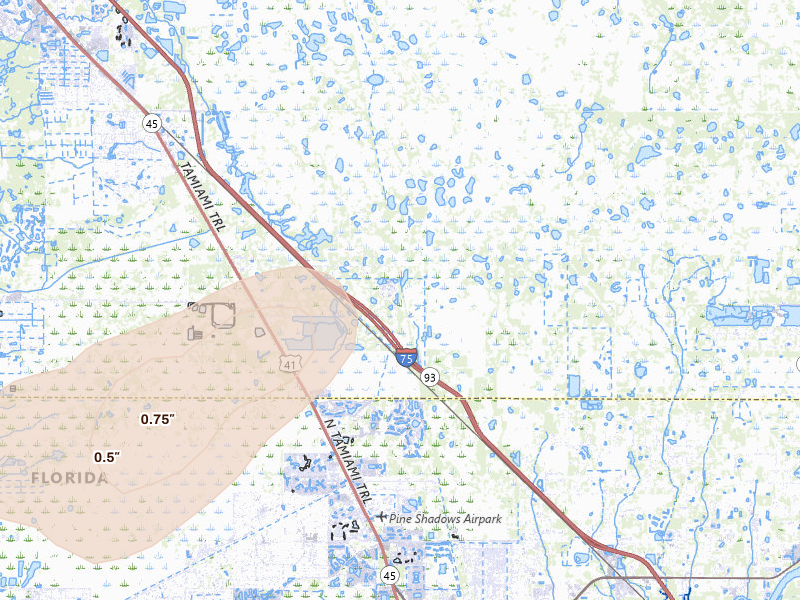 Radar-estimated hail-size map of the storm over Punta Gorda, FL on May 24, 2026