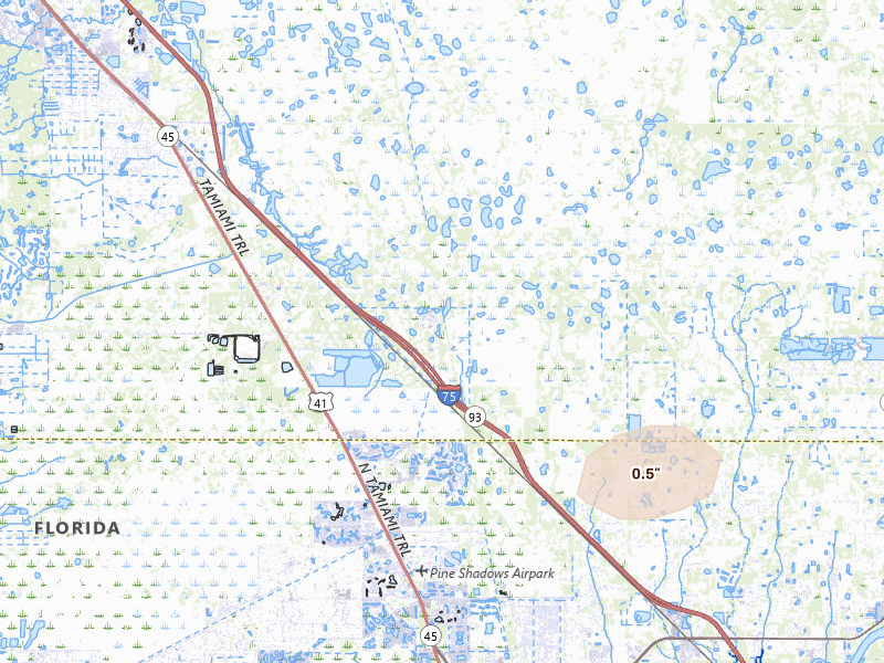 Radar-estimated hail-size map of the storm over Punta Gorda, FL on Jun 22, 2026
