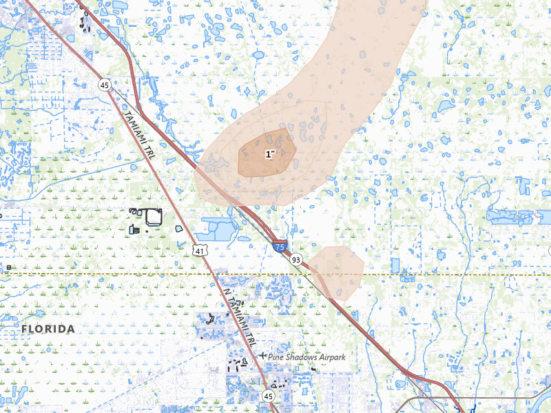 Radar-estimated hail-size map of the storm over Punta Gorda, FL on Jun 23, 2026