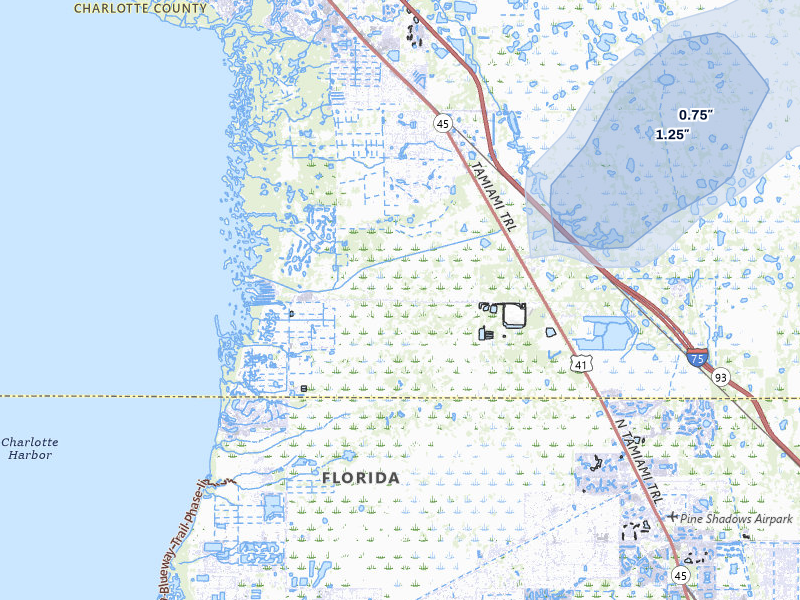 NEXRAD radar-signature map of the hail storm over Punta Gorda, FL on Jun 26, 2026