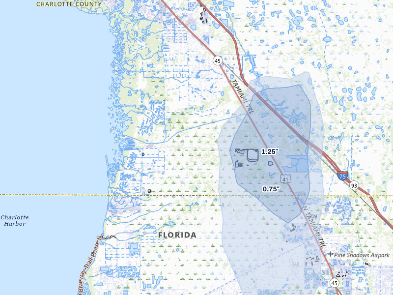 NEXRAD radar-signature map of the hail storm over Punta Gorda, FL on Jun 27, 2026