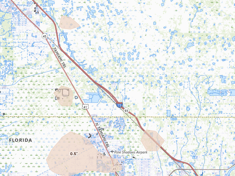 Radar-estimated hail-size map of the storm over Punta Gorda, FL on Jun 28, 2026