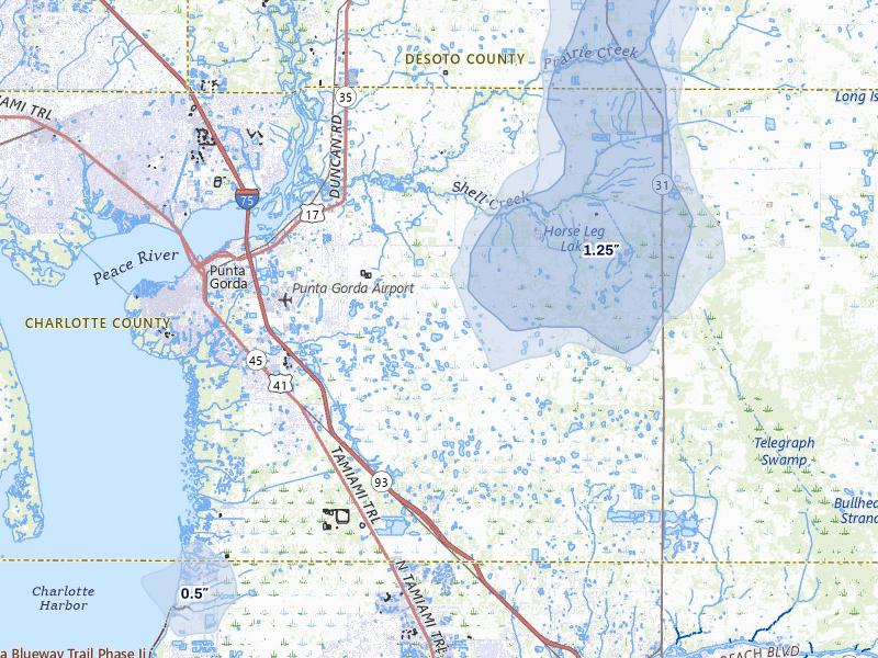 NEXRAD radar-signature map of the hail storm over Punta Gorda, FL on Jun 29, 2026