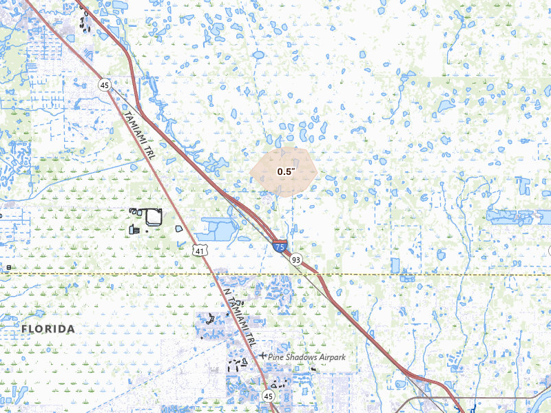 Radar-estimated hail-size map of the storm over Punta Gorda, FL on Jun 30, 2026