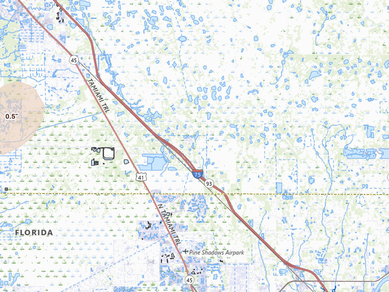 Radar-estimated hail-size map of the storm over Punta Gorda, FL on Jul 14, 2026