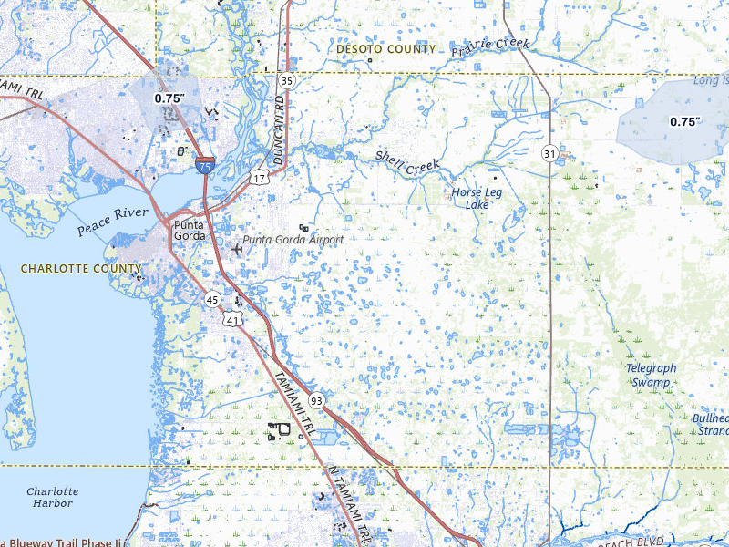 NEXRAD radar-signature map of the hail storm over Punta Gorda, FL on Jul 25, 2026