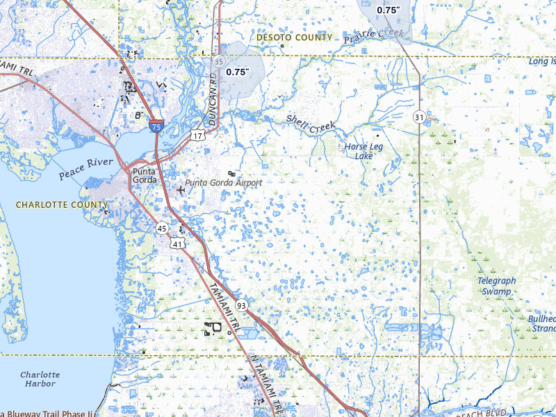 NEXRAD radar-signature map of the hail storm over Punta Gorda, FL on Jul 26, 2026