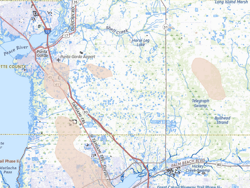 Radar-estimated hail-size map of the storm over Punta Gorda, FL on Aug 9, 2026