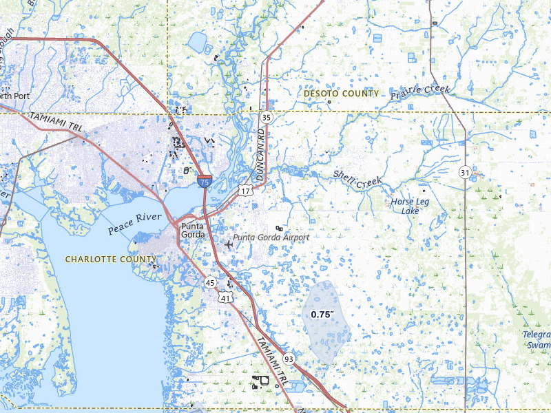 NEXRAD radar-signature map of the hail storm over Punta Gorda, FL on Aug 29, 2026