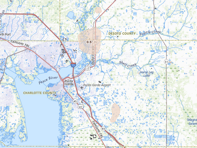 Radar-estimated hail-size map of the storm over Punta Gorda, FL