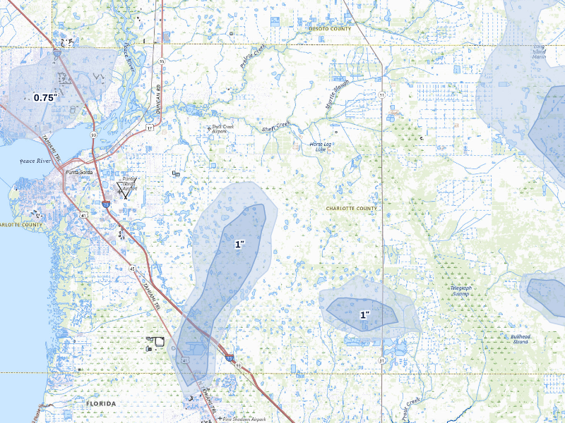 NEXRAD radar-signature map of the hail storm over Punta Gorda, FL on Sep 10, 2026
