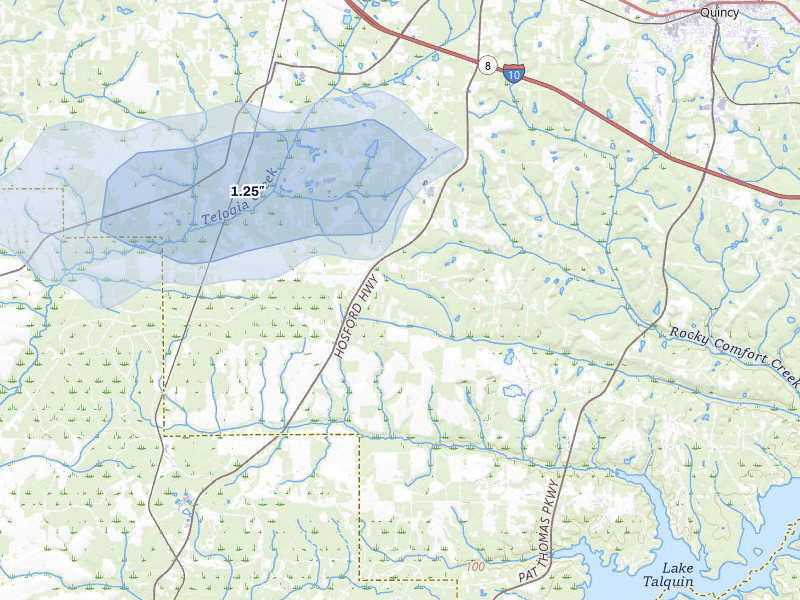 NEXRAD radar-signature map of the hail storm over Quincy, FL on Jun 30, 2026