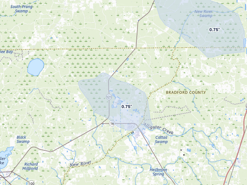 NEXRAD radar-signature map of the hail over Raiford, FL