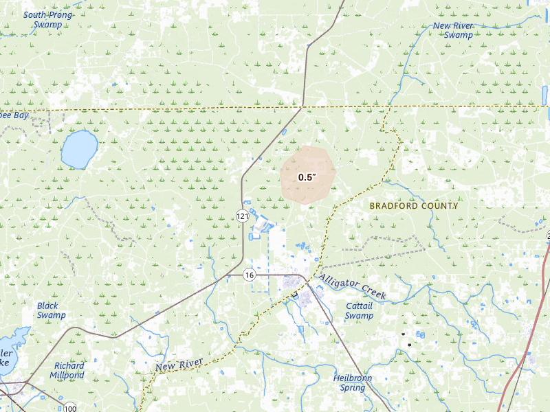 Radar-estimated hail-size map of the storm over Raiford, FL