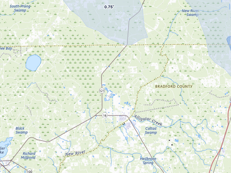 NEXRAD radar-signature map of the hail over Raiford, FL