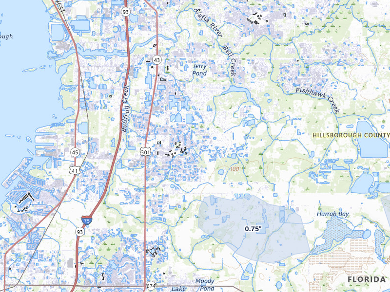 NEXRAD radar-signature map of the hail storm over Riverview, FL on Jun 27, 2026