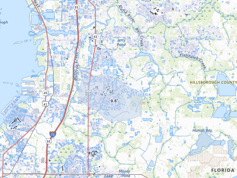 NEXRAD radar-signature map of the hail storm over Riverview, FL on Jun 28, 2026
