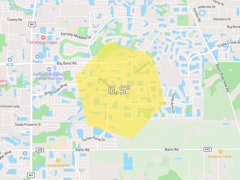 Hail map of Riverview, FL on Jun 28, 2026, hail up to 0.5"