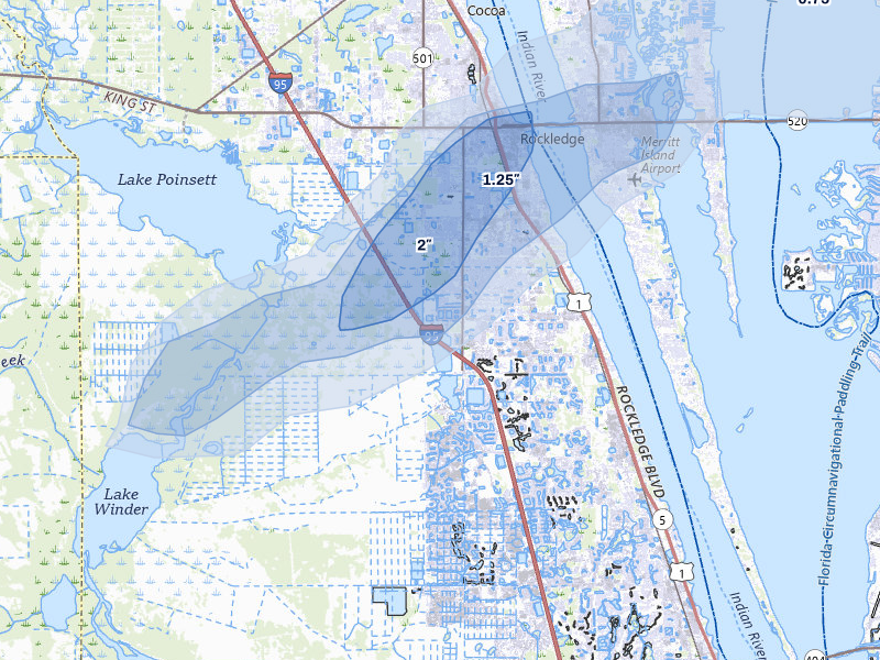 NEXRAD radar-signature map of the hail storm over Rockledge, FL on Mar 16, 2026