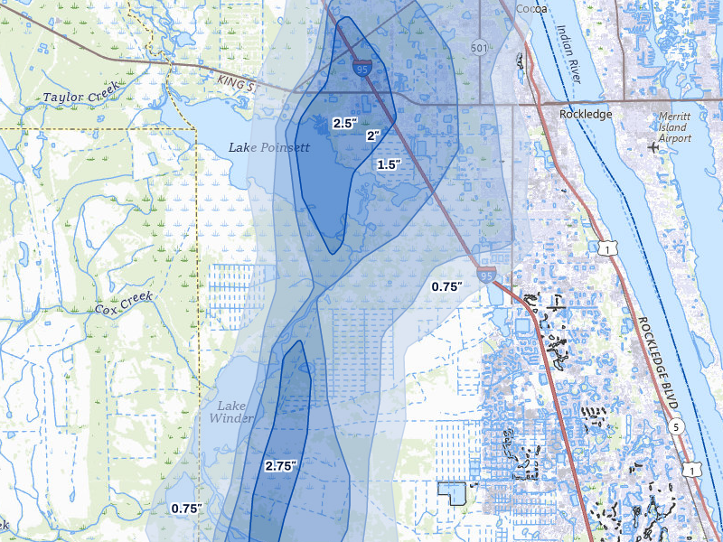 NEXRAD radar-signature map of the hail storm over Rockledge, FL on Aug 20, 2026