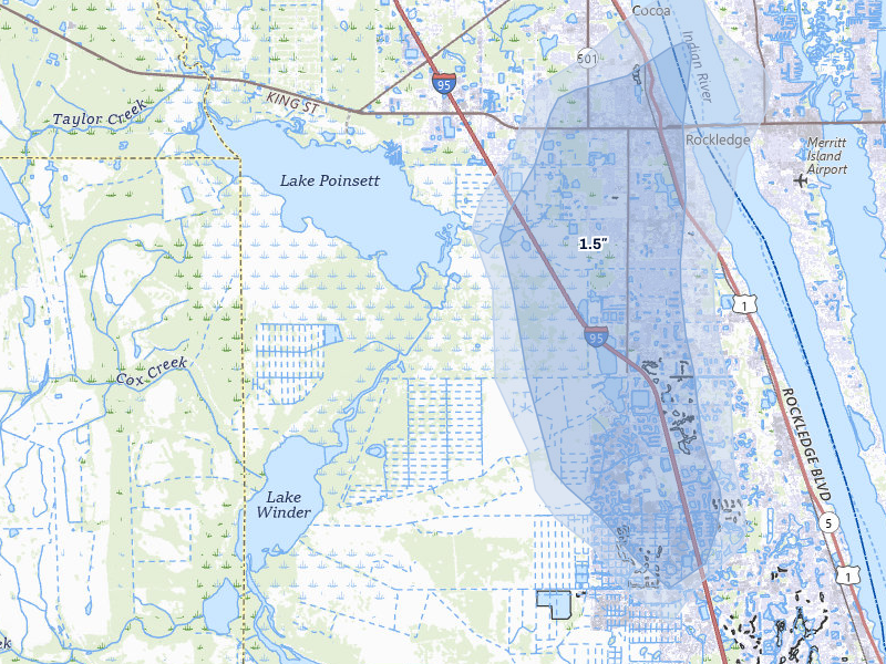 NEXRAD radar-signature map of the hail storm over Rockledge, FL on Aug 22, 2026