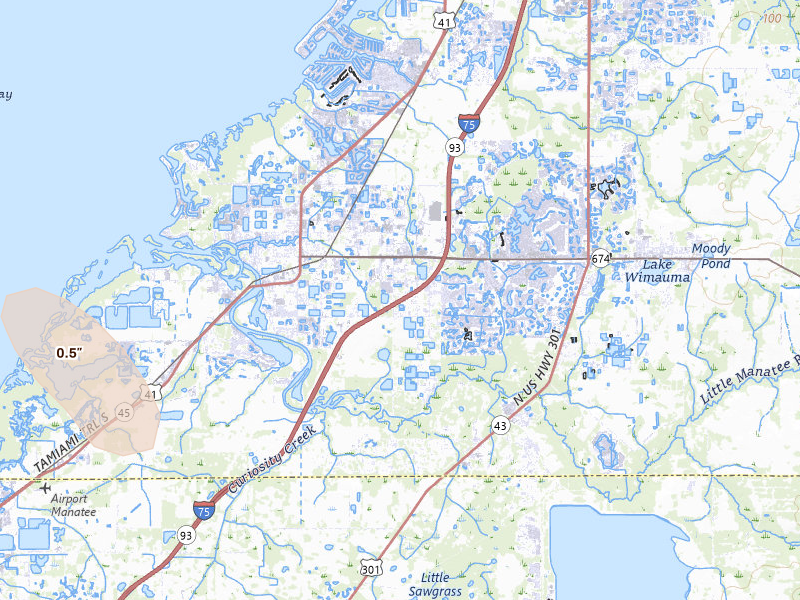 Radar-estimated hail-size map of the storm over Ruskin, FL on Mar 6, 2026