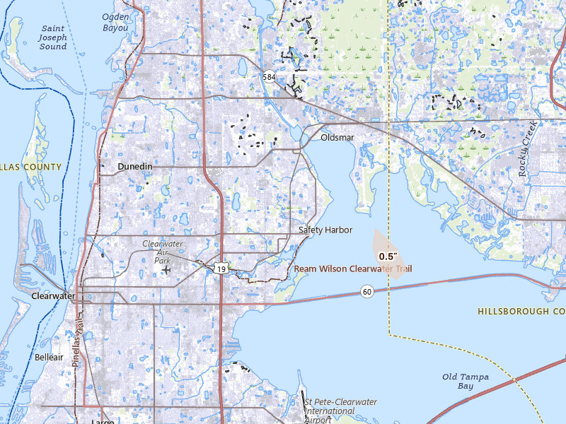 Radar-estimated hail-size map of the storm over Safety Harbor, FL on May 18, 2026