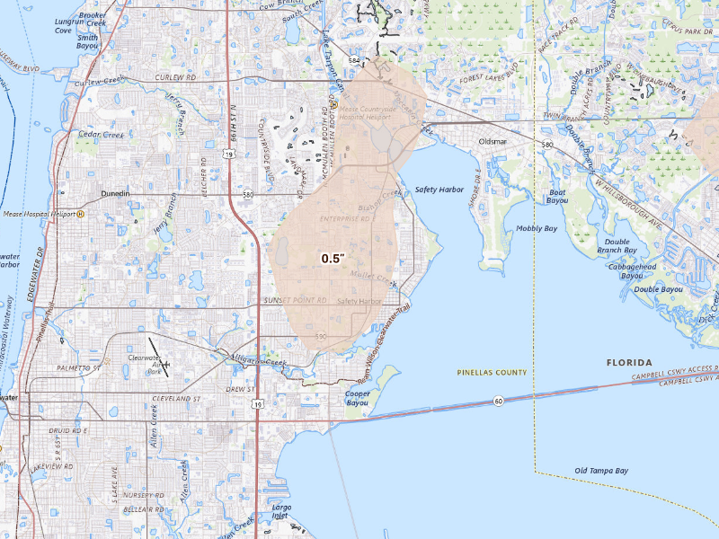 Radar-estimated hail-size map of the storm over Safety Harbor, FL