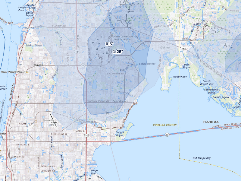 NEXRAD radar-signature map of the hail storm over Safety Harbor, FL on Sep 19, 2026