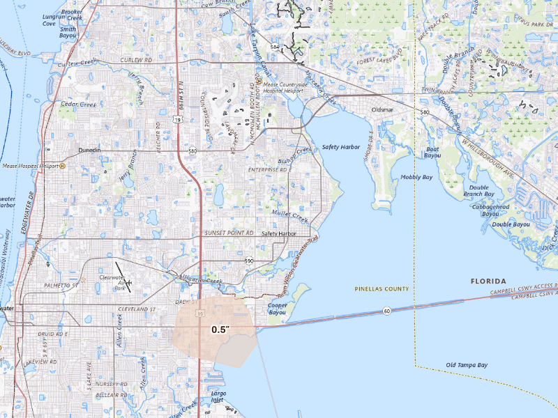 Radar-estimated hail-size map of the storm over Safety Harbor, FL