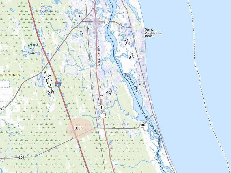 Radar-estimated hail-size map of the storm over Saint Augustine, FL
