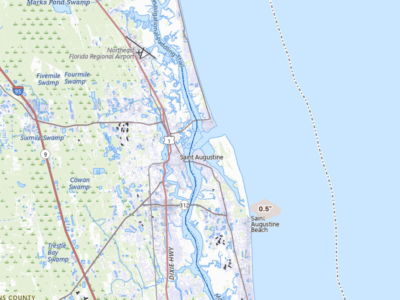 Radar-estimated hail-size map of the storm over Saint Augustine, FL on Aug 18, 2026