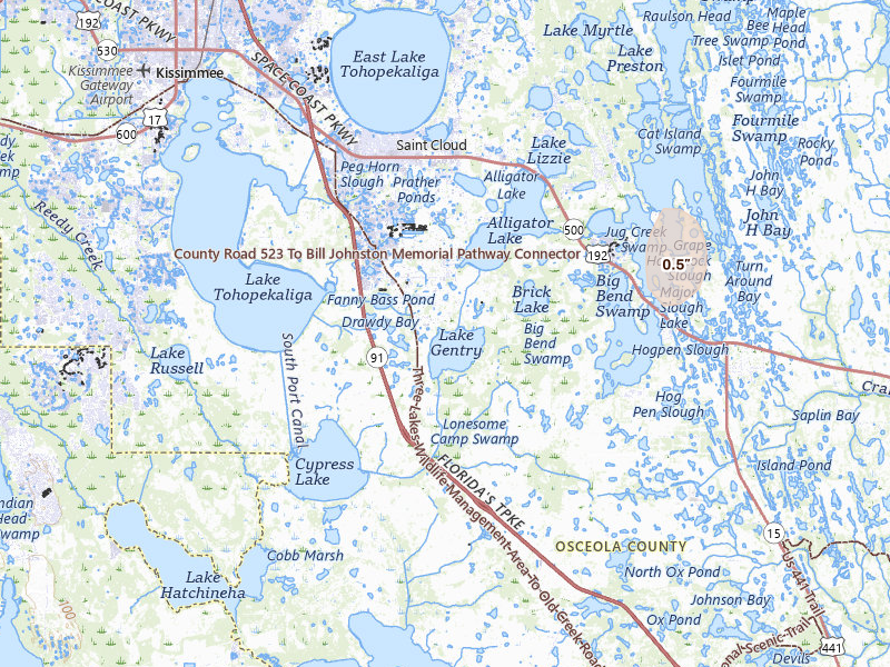Radar-estimated hail-size map of the storm over Saint Cloud, FL on Apr 6, 2026