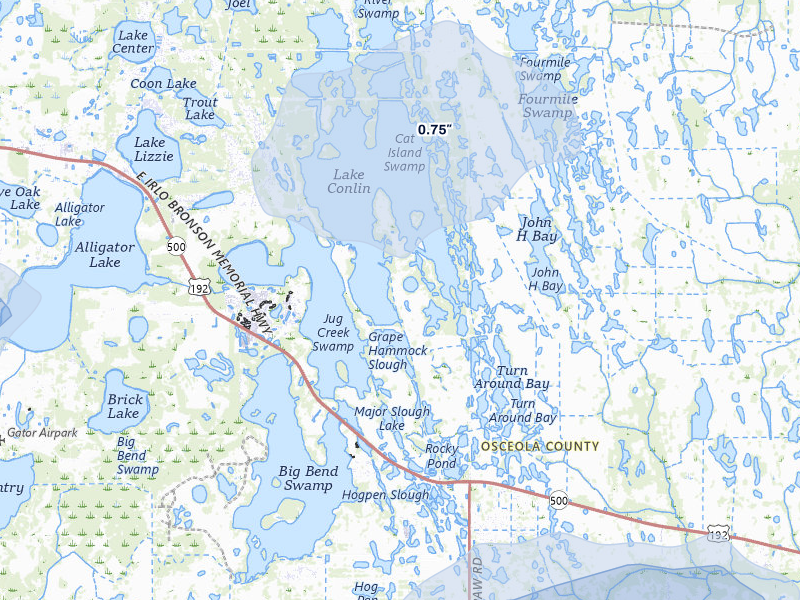 NEXRAD radar-signature map of the hail storm over Saint Cloud, FL on Jun 30, 2026