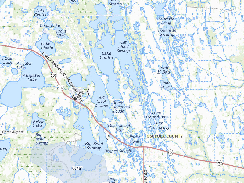 NEXRAD radar-signature map of the hail storm over Saint Cloud, FL on Jul 10, 2026