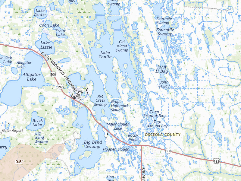 Radar-estimated hail-size map of the storm over Saint Cloud, FL on Jul 14, 2026