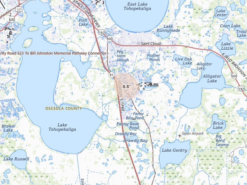 Radar-estimated hail-size map of the storm over Saint Cloud, FL