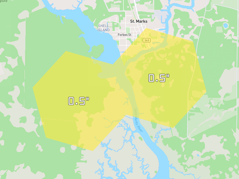 Hail map of Saint Marks, FL on Jul 29, 2026, hail up to 0.5"