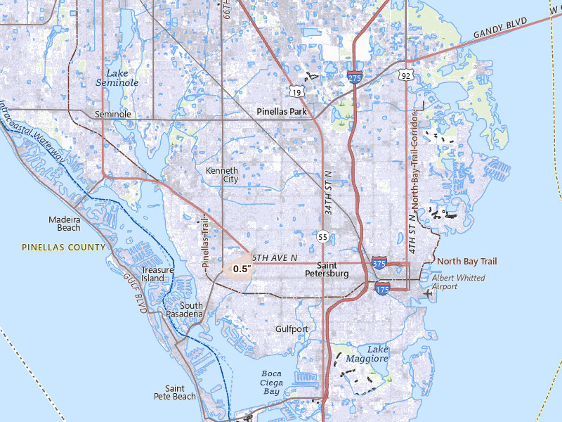 Radar-estimated hail-size map of the storm over Saint Petersburg, FL on May 18, 2026